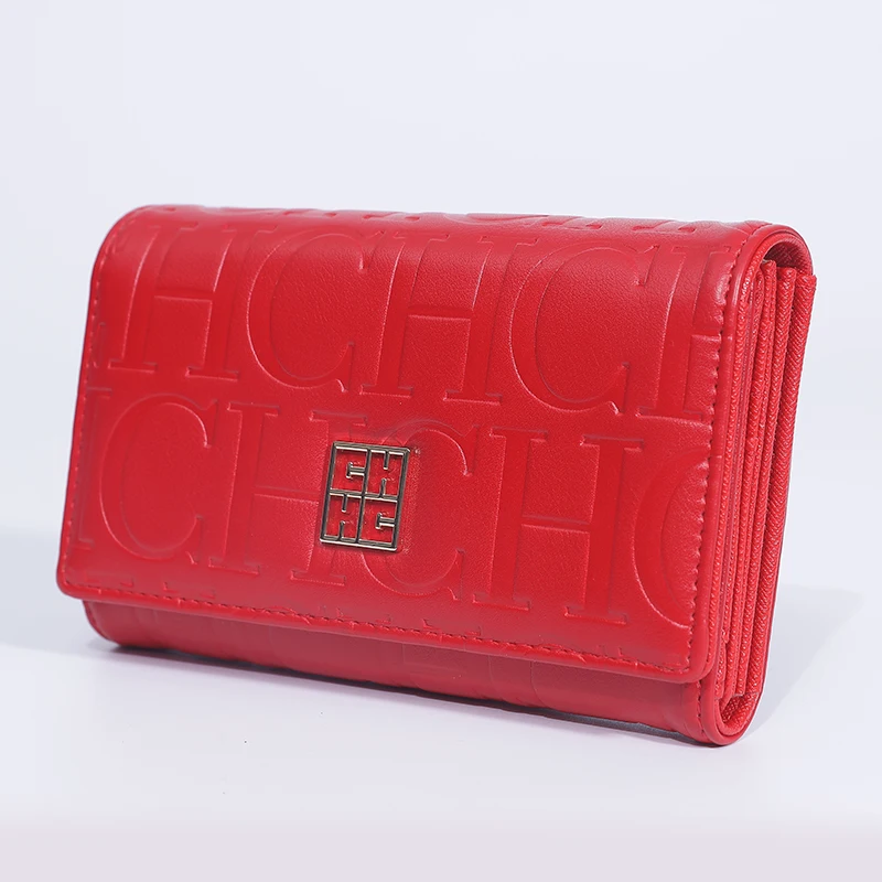 CH Embossed Card Bag Wallet Multi Slot Card Holder PU Leather Credit Card Case Stylish Women Daily Travel Accessory