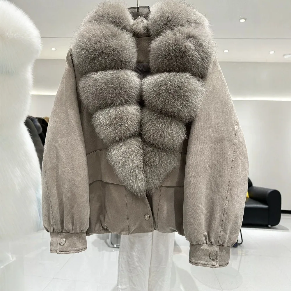 Women Duck Down Loose Silhouette Jacket Luxury with Fur Lapel Collar Down Jacket Warm Lightweight  for Daily Wear Commuting