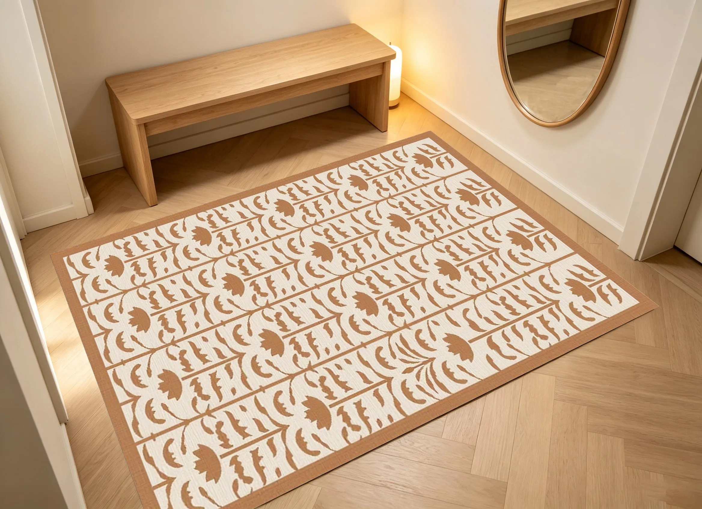 Velvet Rug Vintage Caramel Symmetrical Floral Pattern for Living Room Bedroom Entryway Home Decor