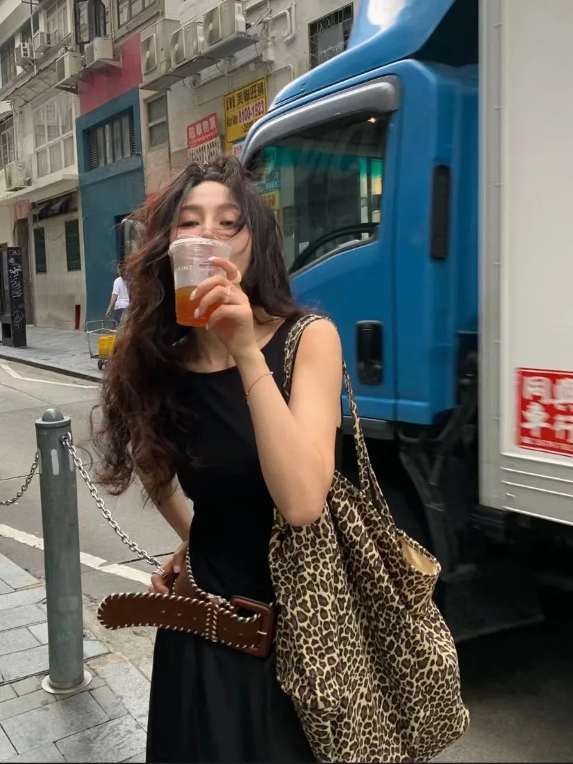 Korean-style ins-inspired large-capacity casual leopard print canvas tote bag, new versatile commuter bag for students Handbags