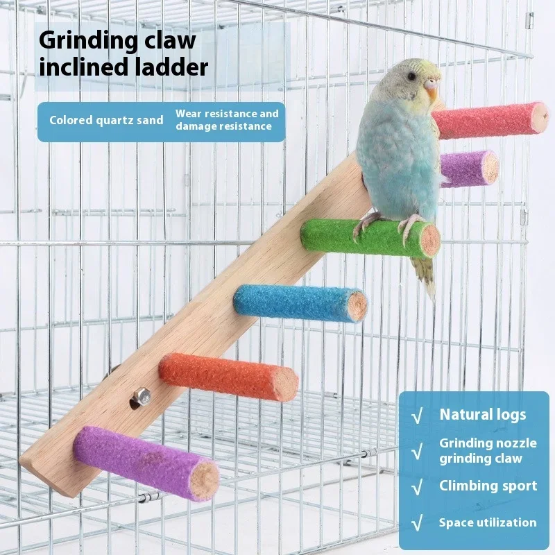 4/6/8 Steps Wood Bird Ladder Pet Interactive Ladder Parrot Grinding Claws and Teeth Funny Climbing Stick Toy Bird Accessories