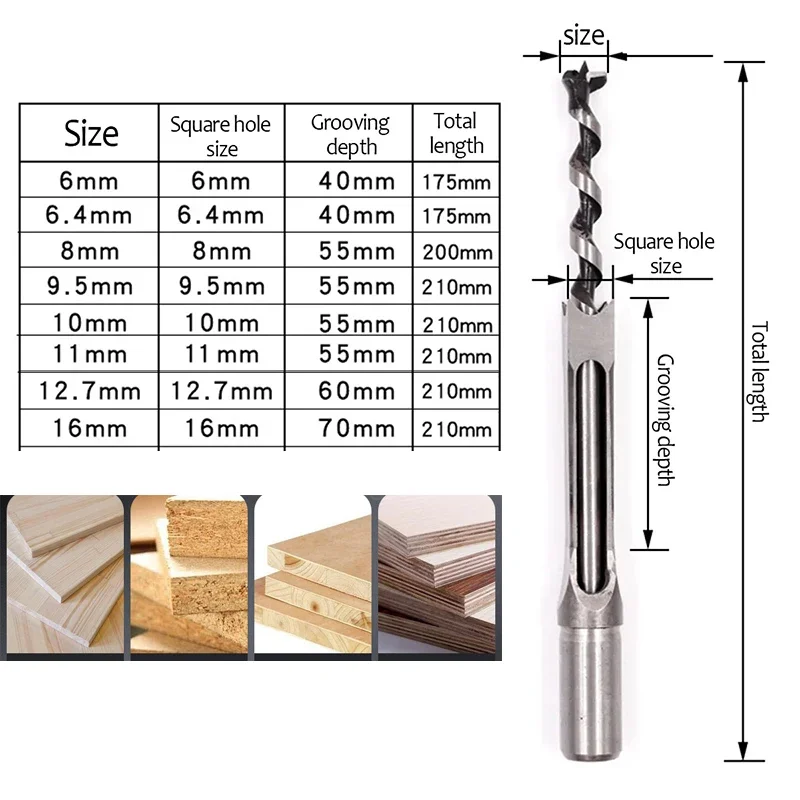 6-16 Mm punta da trapano per legno foro quadrato scalpello da infilare scalpello apri foro lavorazione del legno mortasa scalpello strumento per trapano a foro quadrato