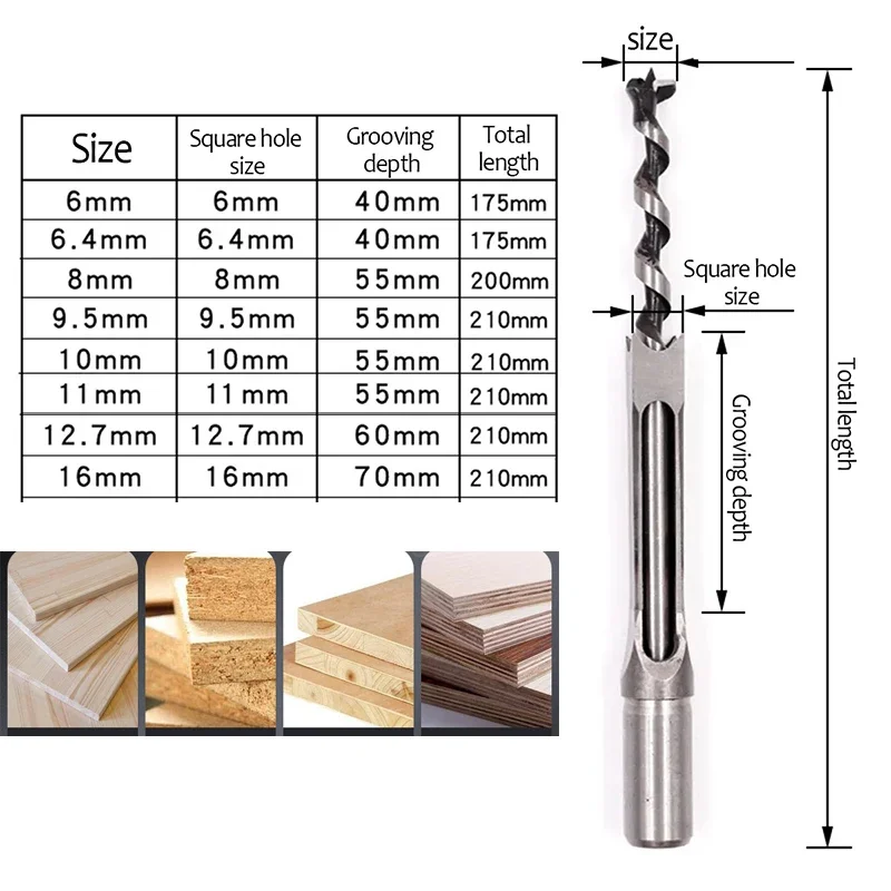 Imagem -02 - Carpintaria Mortise Cinzel Broca Ferramenta Abridor de Buracos Buraco Quadrado 616 mm