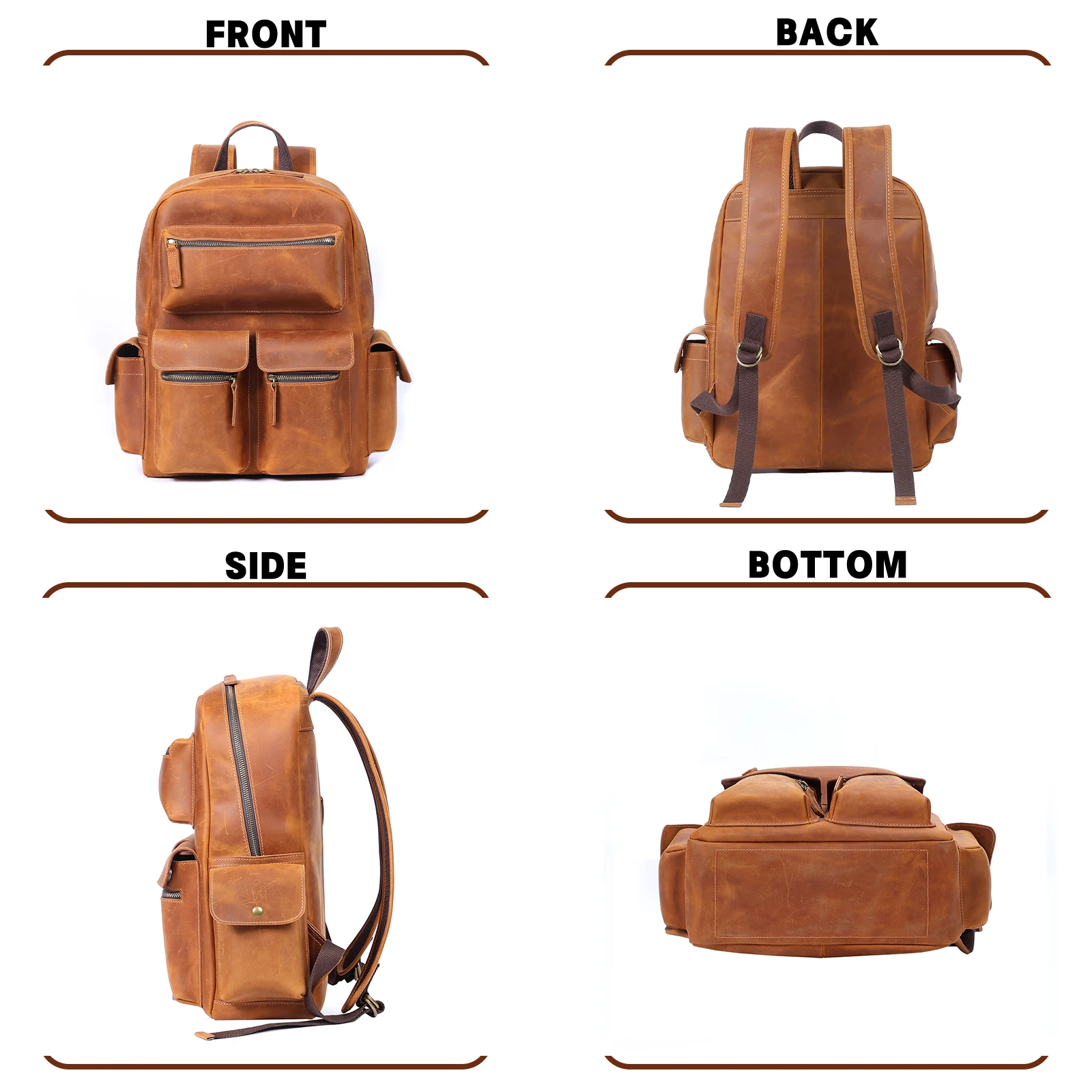 S.WORKER Vintage Echtleder Herrenrucksack Laptop-Tasche Vintage Freizeittasche Outdoor-Reise-Weekender-Tasche – Detail 11