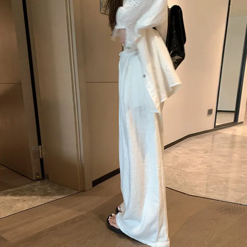 QWEEK Oversized Casual Linen Pants Woman Korean Style Baggy Wide Leg Basic Trouser Harajuku High Waist Summer Vintage Fashion