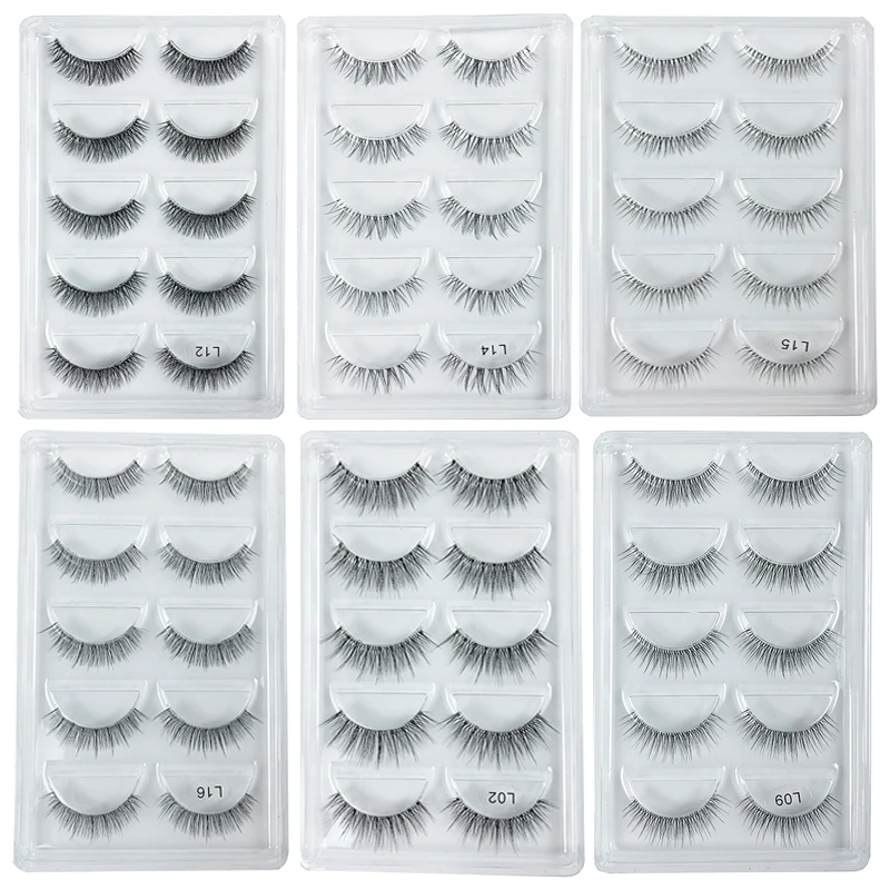 Manga Lashes 5 Pairs Cosplay False Eyelashes Mink Lashes Korean Natural short Full Strip Lash Clear Band Soft Eyelash Extension