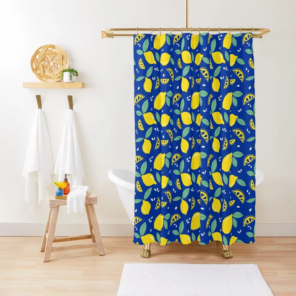 

Cute Lemon Pattern Yellow and Blue Shower Curtain Waterproof Shower Anime Bathroom Shower Bath Bathroom For Curtain
