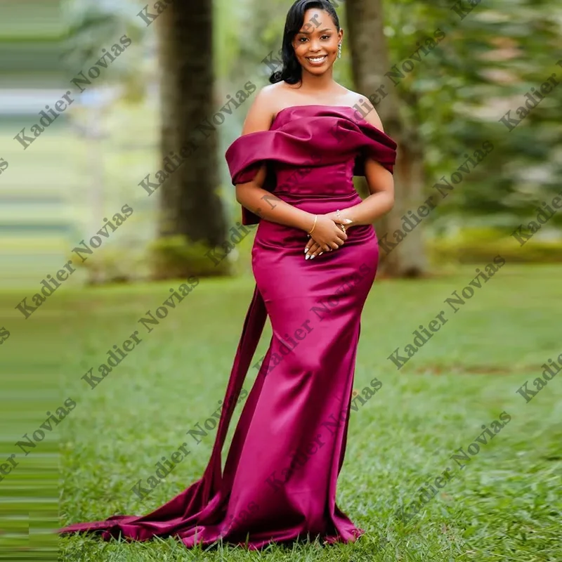 

Long Purple Off Shoulder Bridesmaid Dress Long Sweet Train Mermaid Skirt Pleated Evening Dress Party Dress Customized