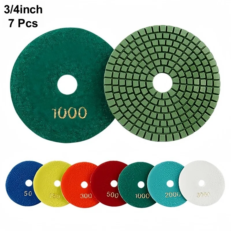 7PCS 3/4 Inch Diamond Wet Polishing Pads 50-3000 Grit Diamond Sanding Discs For Polishing Refurbishing Marble Granite Tiles