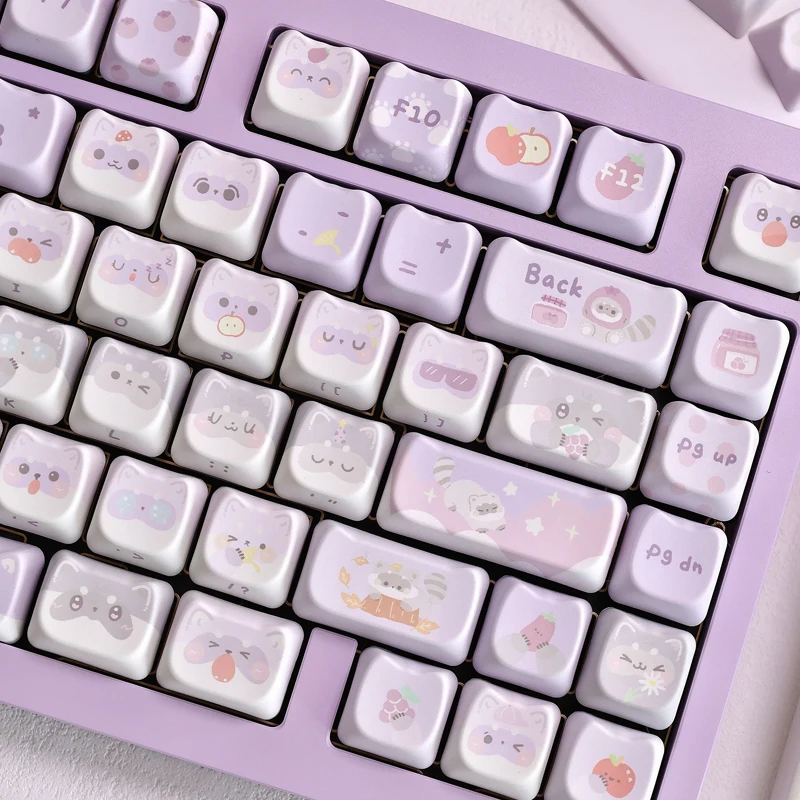 Keyboard tema skuadron rakun Keycap 141key Mao profil ceri Pbt Keyboard mekanik sublimasi panas Keycap perifer animasi