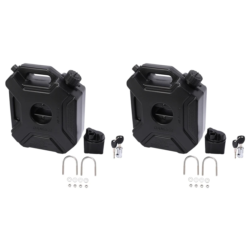 2X 5L Liters Black Fuel Tank Can Car Motorcycle Spare Petrol Oil Tank Backup Jerrycan Fuel-Jugs Canister With Lock&Key