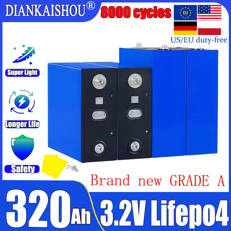 

8000 cycles 3.2V 320AH Lifepo4 Lithium Iron Phosphate Grade 3C high powerDIY 12V 24V 48V RV Solar Rechargeable cells