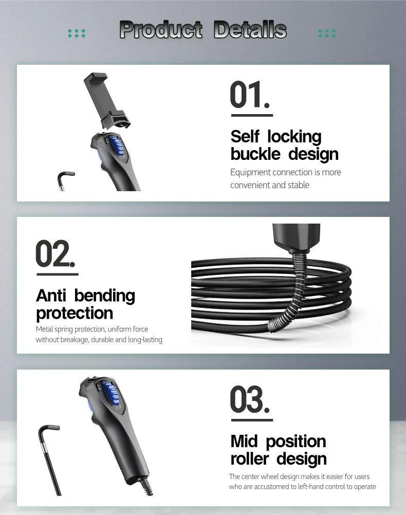 Two-Way Articulating Borescope Industrial Endoscope with 6.2mm Articulating Camera Head for Automotive Support IOS Android