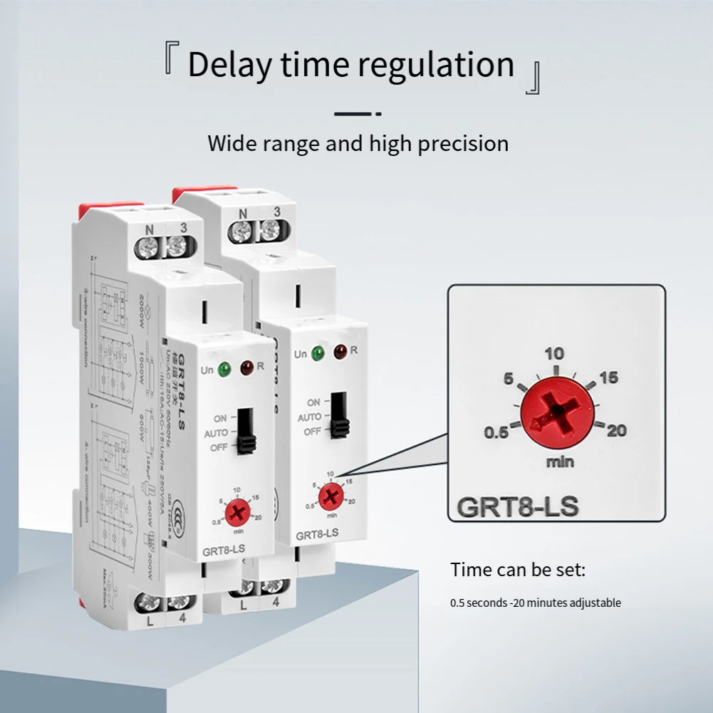 GRT8-LS AC 230V Time Delay Relay With 0.5-20 Min Adjustable Staircase Timer-Switch For Corridor And Stairwell Lighting Control