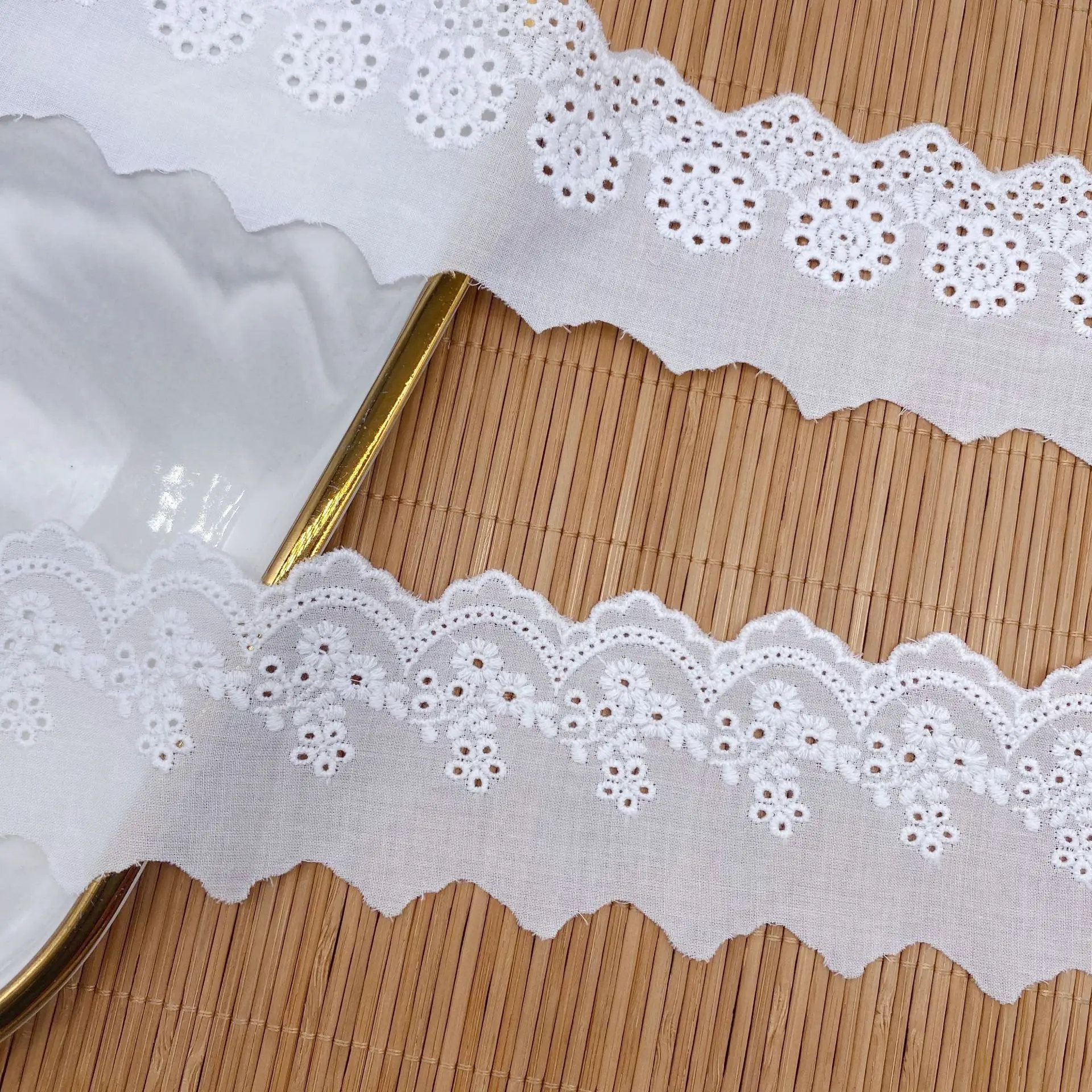 5Y Cotton Embroidered White Flower Lace Fabric Dubai Wide Sewing DIY Trim Wedding Applique Ribbon Collar Cloth Guipure