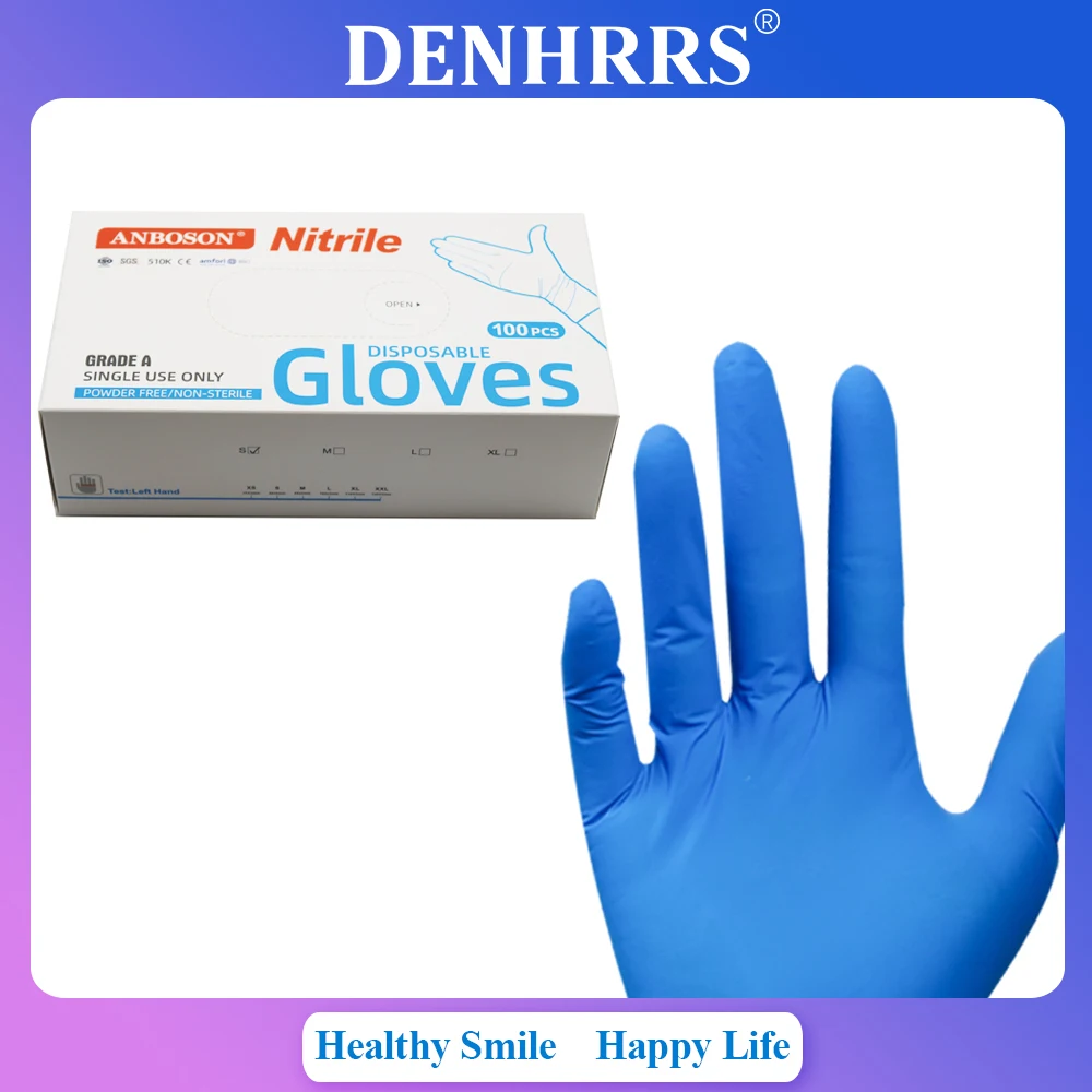 

100Pcs/Box Blue Nitrile Gloves Disposable Waterproof Blue Gloves S/M/L Size