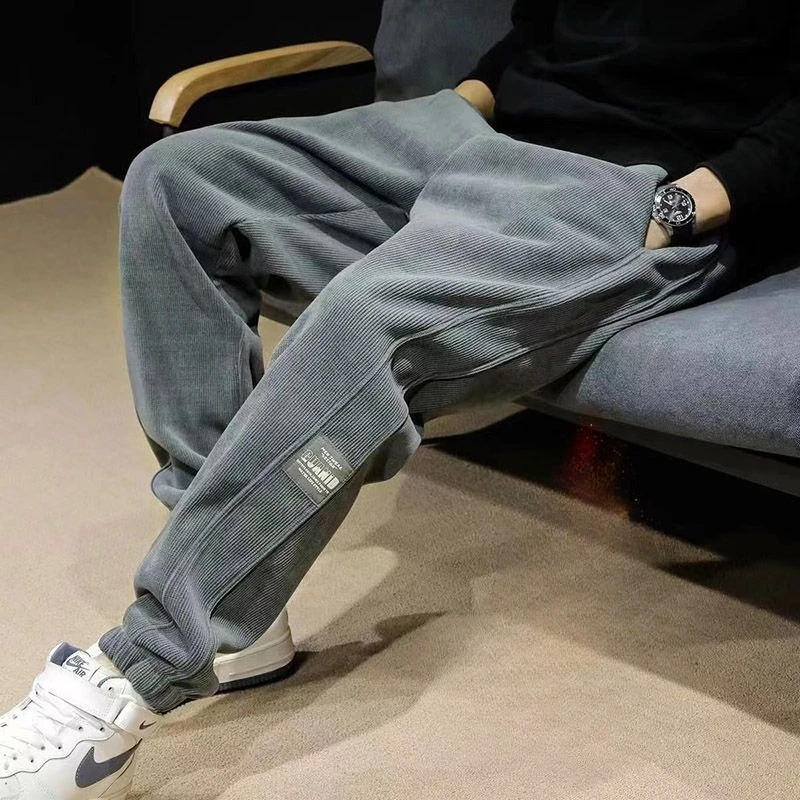 Corduroy Jogger Pants for Men Elastic Cuff Winter Trousers Plus Fleece Lining Stylish Casual Look 2026