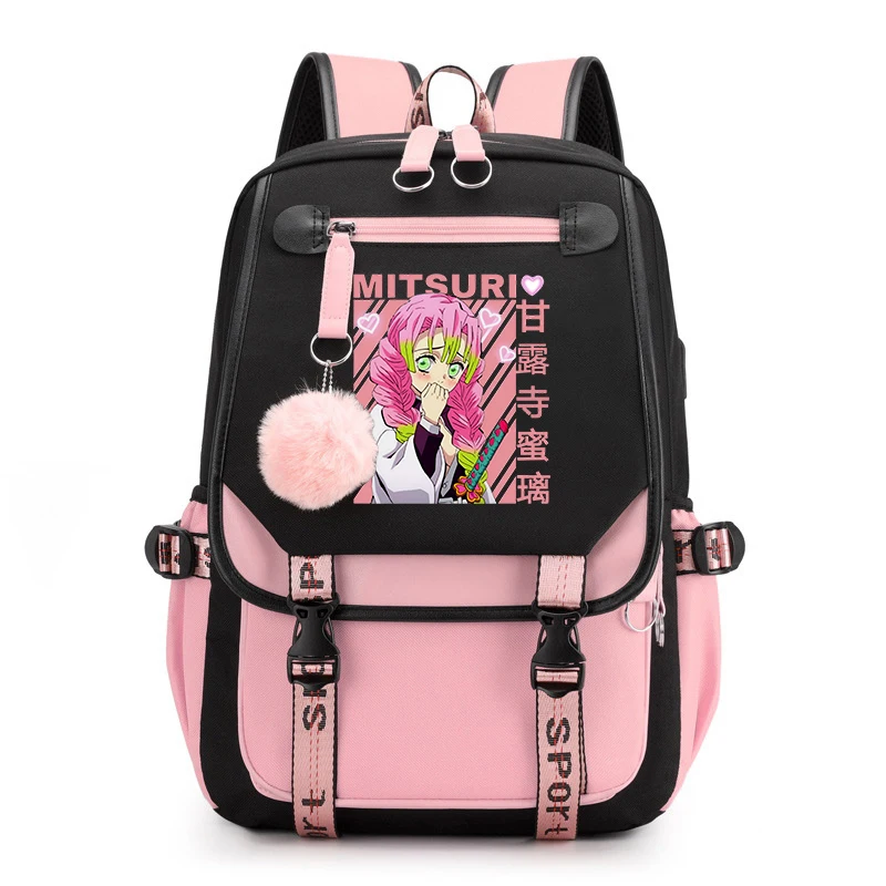 Cute Funny Kanroji Mitsuri Anime School Backpack for Teenager Bookbag Usb Bagpack Student School Bag Travel Bags