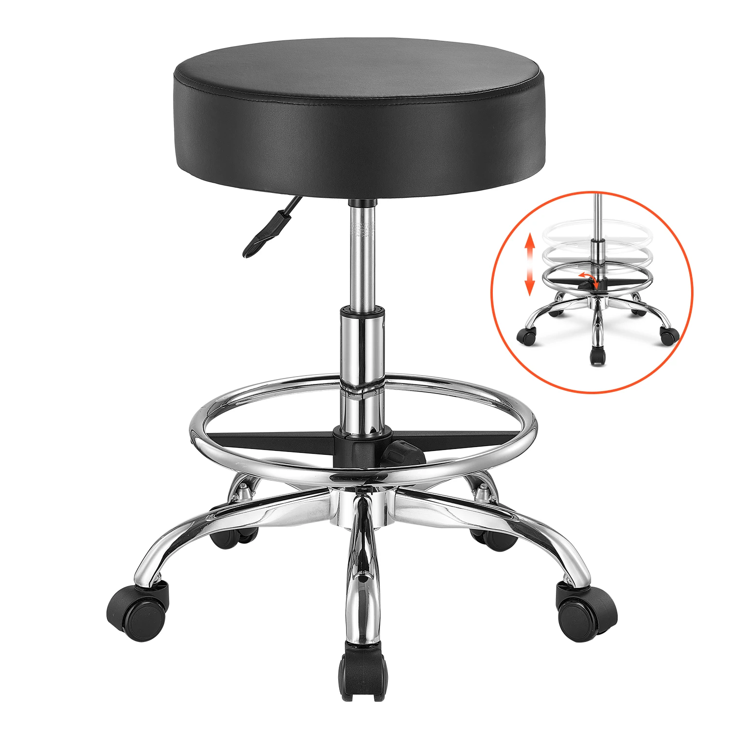 SucceBuy Rollhocker mit Rollen, 450 Pfund Tragkraft, runder Rollhocker, höhenverstellbar, für Salon, Spa, Tattoo, Klinik