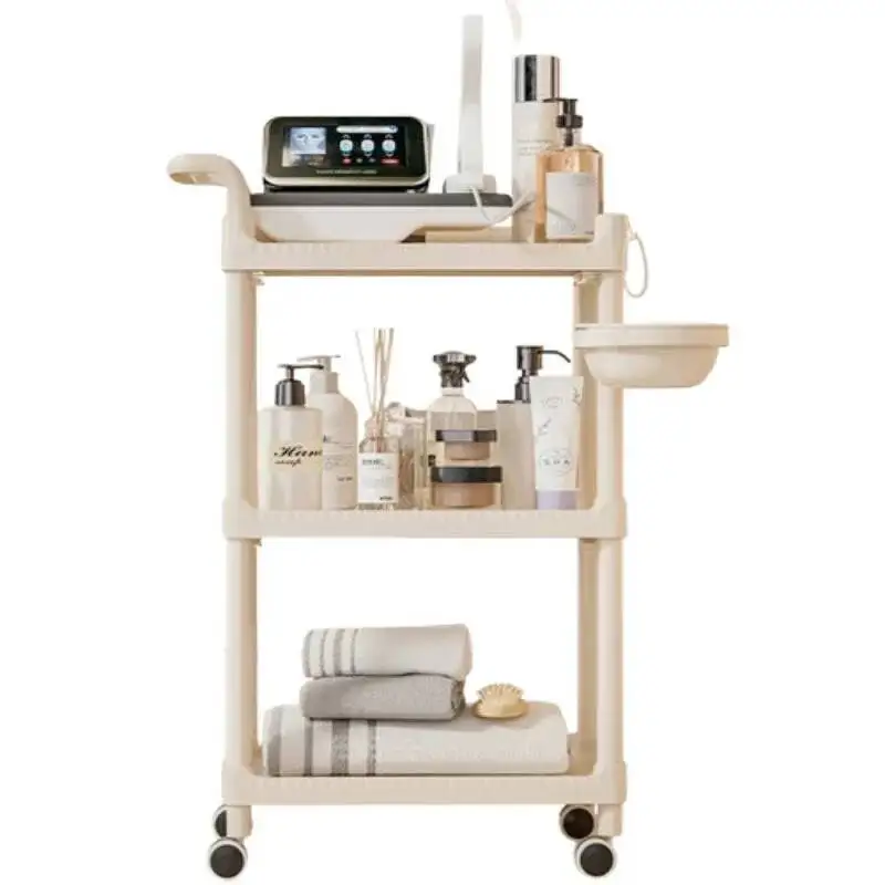 متعددة الوظائف عربة التجميل أدراج عجلات السيارة المساعدة صالون وعربة من الفولاذ المقاوم للصدأ الأسود الشعر الوردي الأثاث عربة تسوق