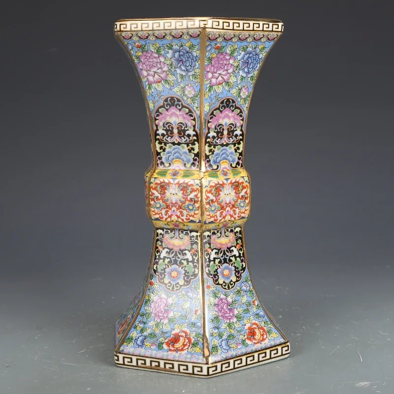 Kiln Porcelain Flower Vase Ceramic Ornaments Six Sided Bottle Living Room Home Decor Antique Official Ceramics Enamel Powder