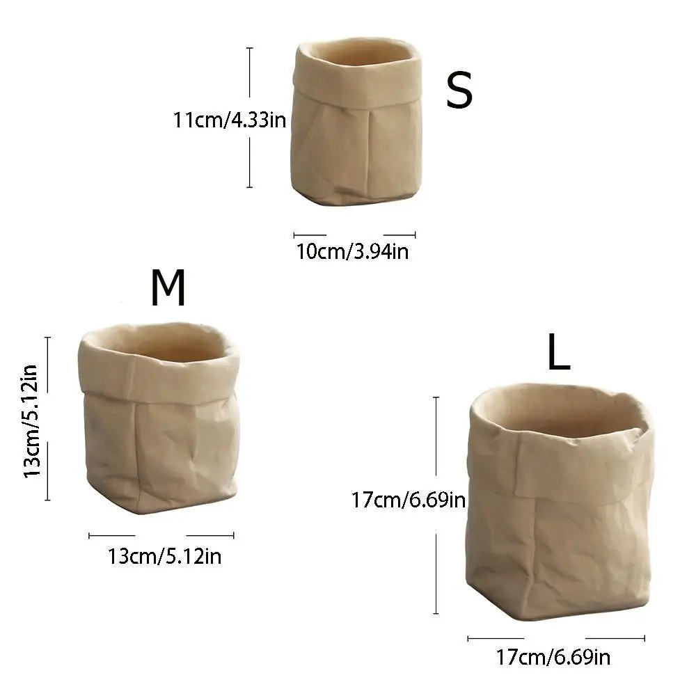 Imitation Paper Bag Flowerpot Handicraft Simulated Vase Ornament Cement Hydroponic Flower Holder Desktop