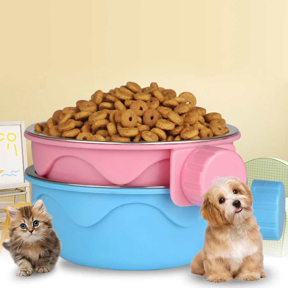 

Pet Dog Cat Bowl Stationary Dog Cage Bowl Stainless Steel Hanging Bowl Two-layer Detachable Stationary Dog Bowl (Blue)
