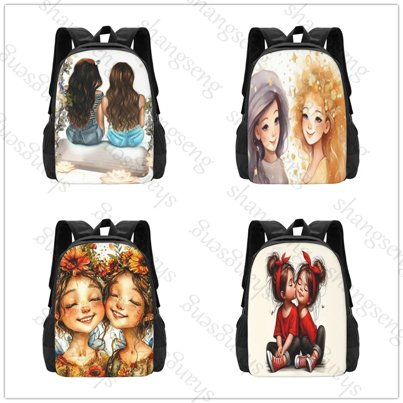 Cute Girls' Sisters friends Large capacity printed schoolbag boys and girls teenagers students leisure travel commuter backpack