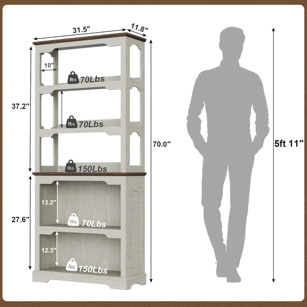 خزانة كتب مفتوحة للتخزين بطول 5 طبقات بطول 70 بوصة - بعرض 31.5 بوصة، مثالية للمنزل والمكتب وغرفة النوم والاستخدام المدرسي