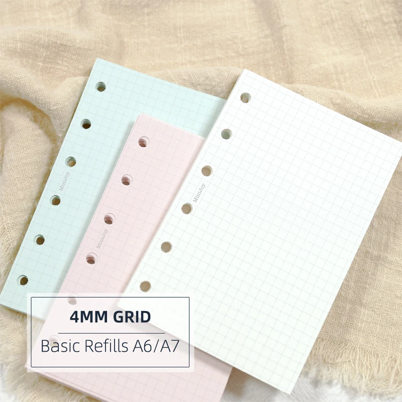 MyPretties 40 Sheets Basic 4mm Grid Refills A6 A7 Filler Papers for Personal Pocket 6 Hole Binder Organizer N.1434