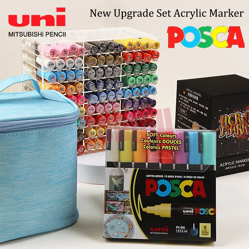 Japan UNI POSCA Color Markers Set PC-1M Acrylic Paint Mark 0.7mm Poster Graffiti Pen Sketchbook Manga Art Supplies Stationery