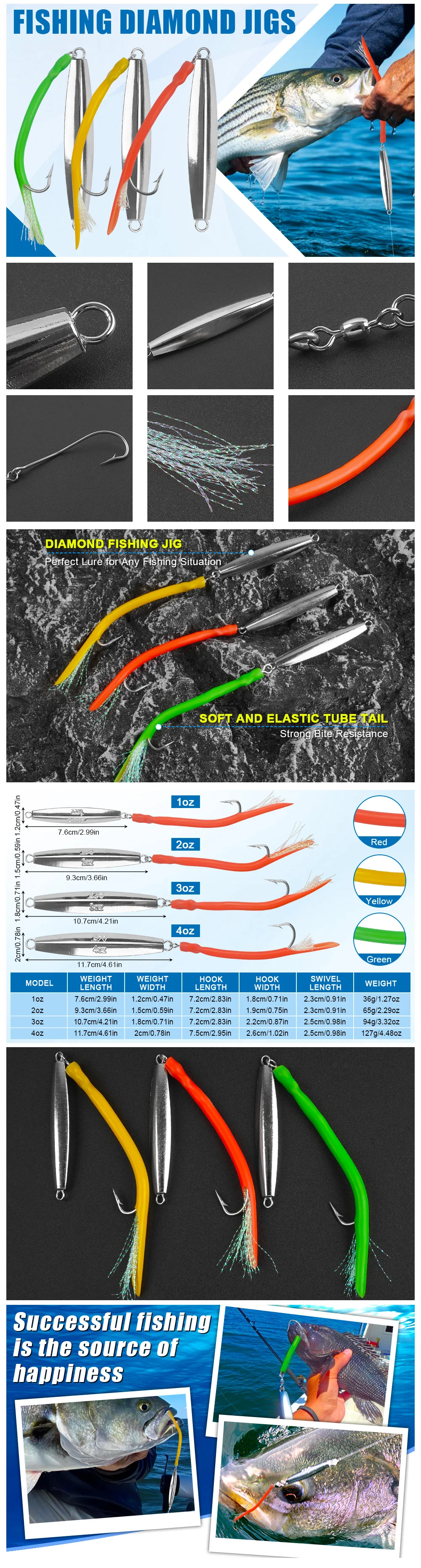 3 Stück Diamant-Jigs Salzwasser-Angelköder Löffel-Metall-Jig Offshore-Trolling Surf-Angeln für Striper, Barsch, Thunfisch, Big-Game-Angeln – Detail 1