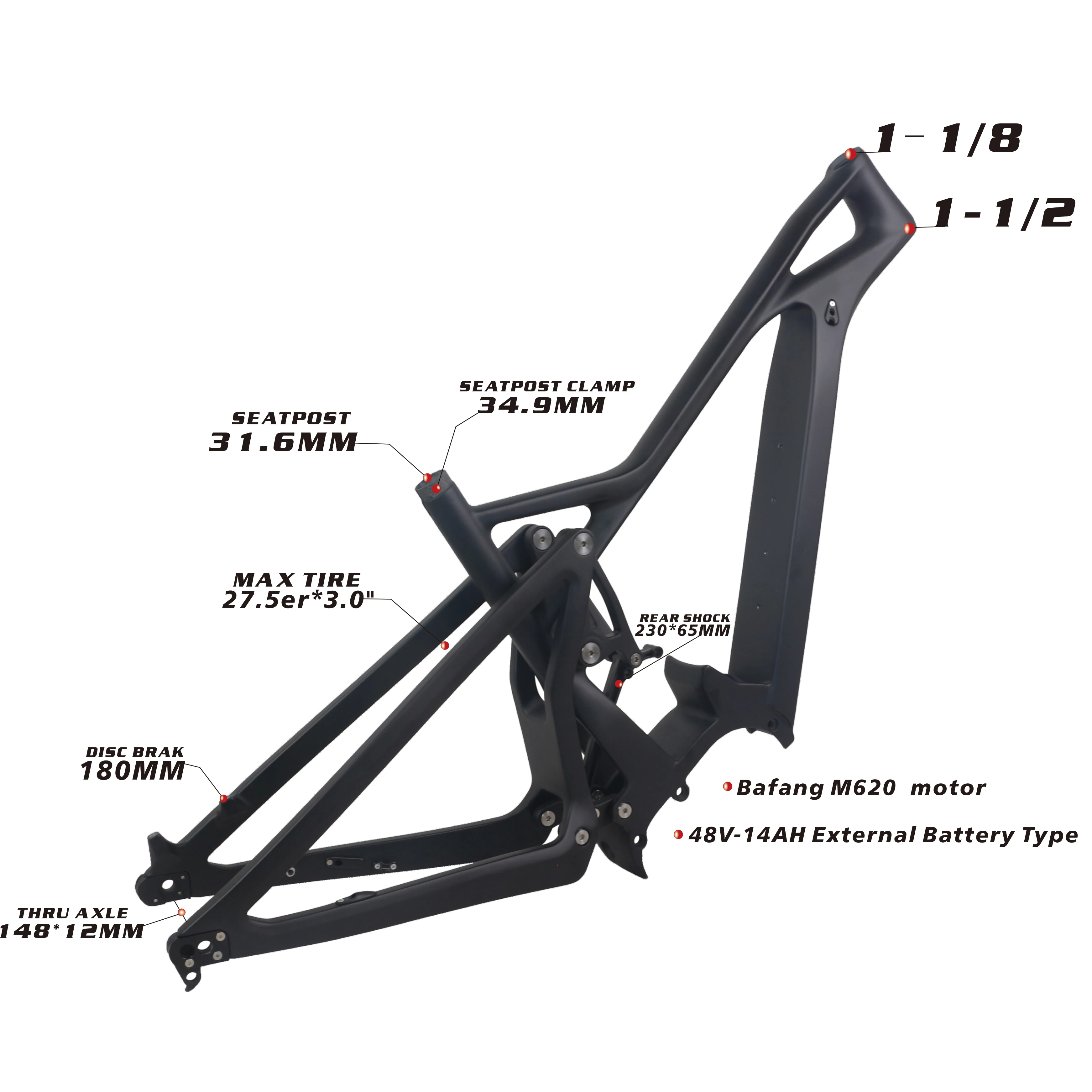 Bafang Electric Mountain Frame, Carbon frame , 27.5er EBIKE, Full Suspension, 148x12mm EBIKE, 1000W, New Brand Design, 2022