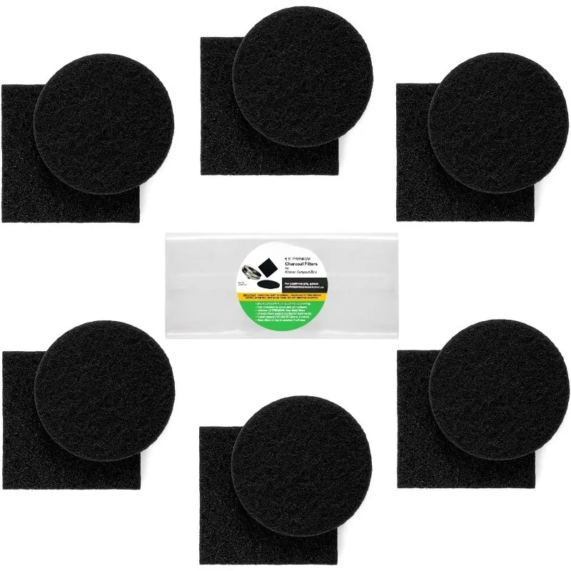 

Compost Bin Filters Charcoal - 12 Pack Extra Thick (1cm) Fits Gallon Bucket Countertop Bins - Activated Carbon, Both 6.5”