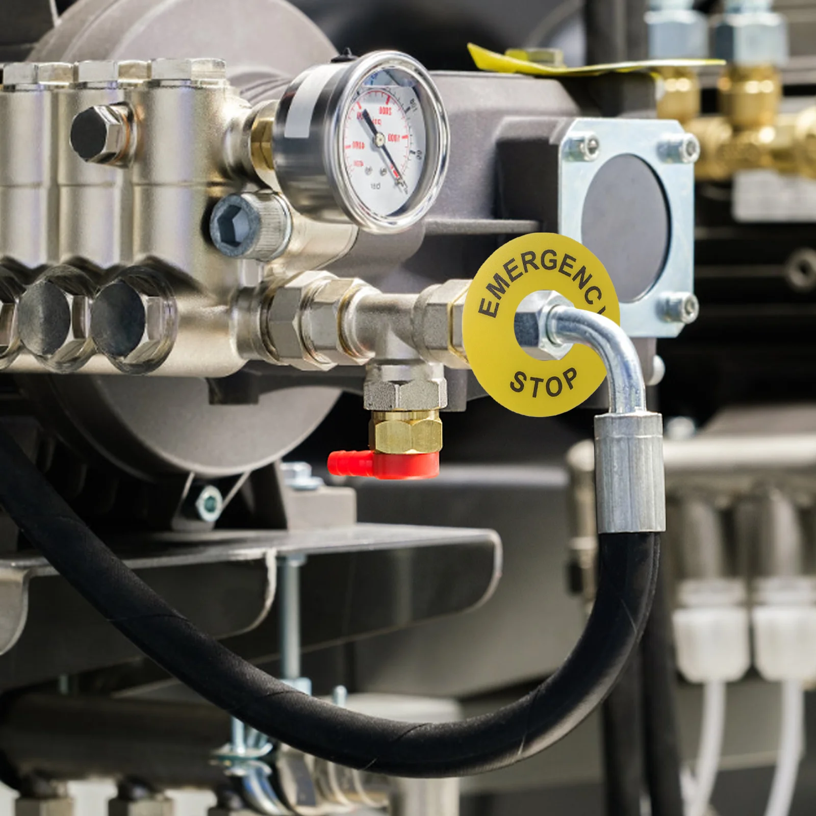 6 stuks noodstoplabel geel zelfklevend pvc duurzaam voor machines veiligheidswaarschuwing sticker industriële apparatuur sticker