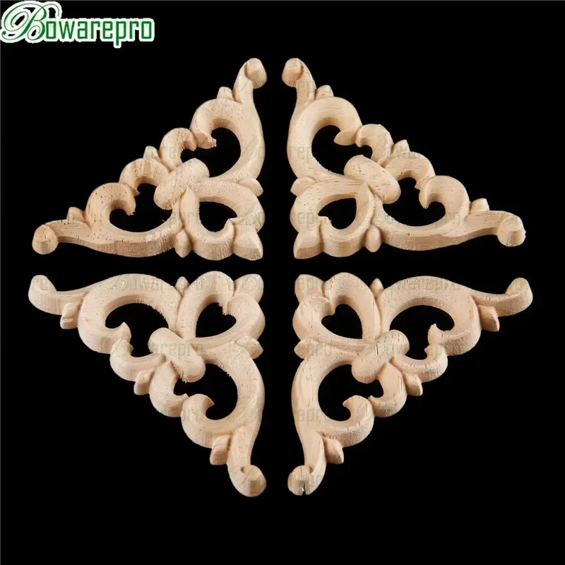 bowarepro 4pcs Furniture Floral Decor Decorative Sculptures Carved Angle Frame Doors Furniture Decorative Figurines Crafts 6/8cm