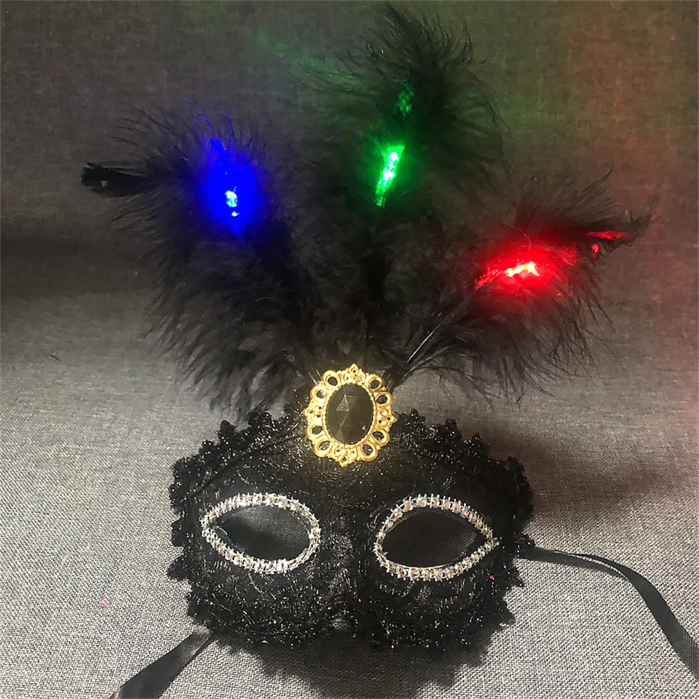 Feathers Half Face Mask with LED Lighting Women Cosplay Costume Party Mask