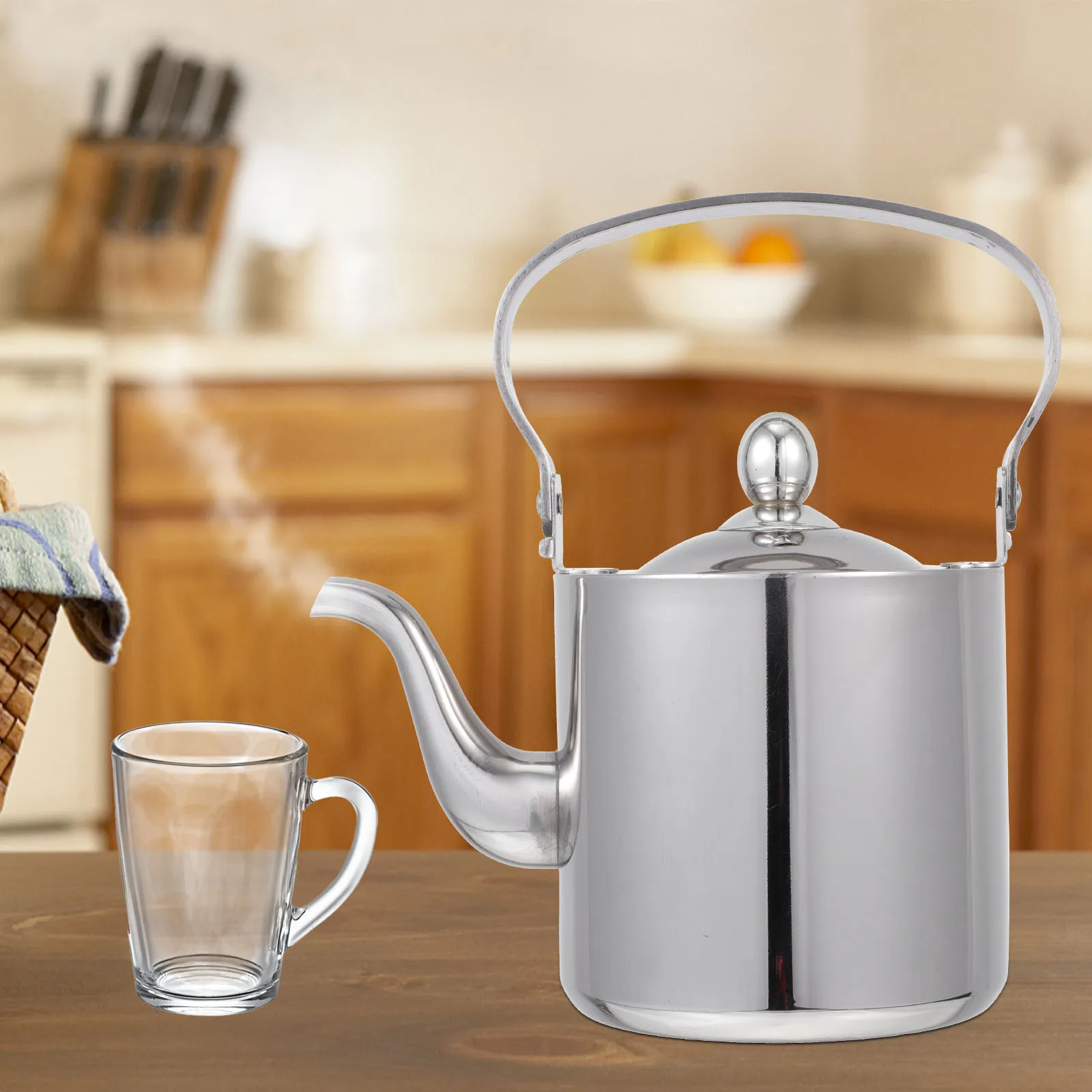 

1pc Stainless Steel Water Kettle High Capacity Thickened Teakettle For Home Kitchen Camping Tea Coffee Boiling Silver