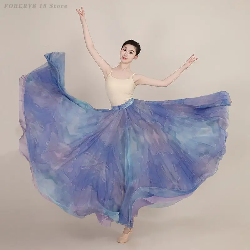 Jupe de danse classique moderne imprimée, Costume de spectacle sur scène, jupes de Flamenco Double face, vêtements d'entraînement élégants pour femmes