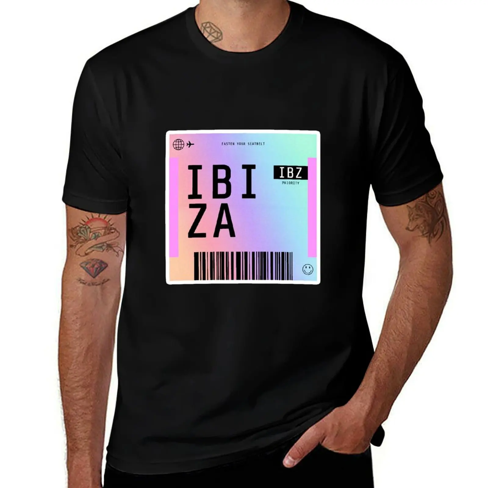 

Ibiza Boarding Pass IBZ Rainbow Gradient T-Shirt tees designer shirts custom t shirt mens tall t shirts