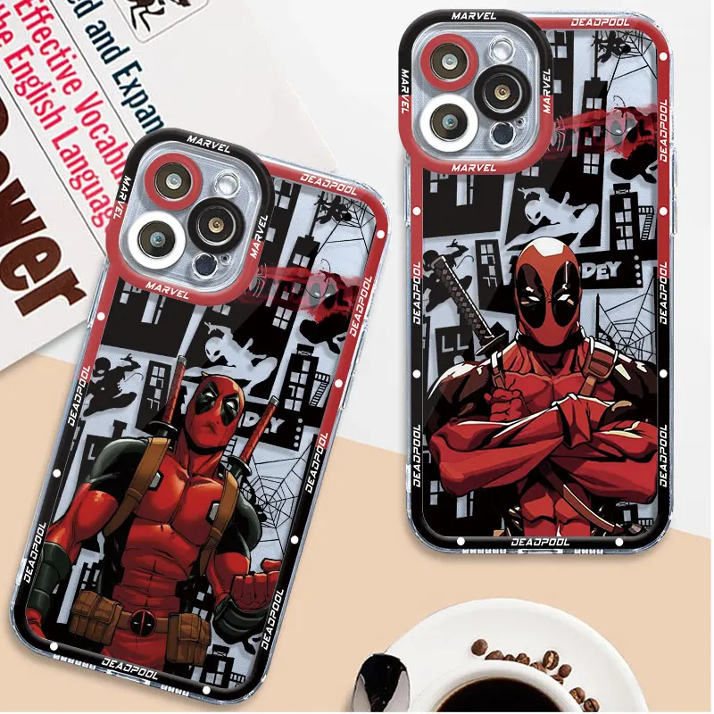 Custodia Marvel Deadpool per Apple iPhone 15 Plus XR X XS 14 Pro 13 Pro Max 8 11 12 Mini 7 6s SE TPU Funda Cover in Silicone trasparente