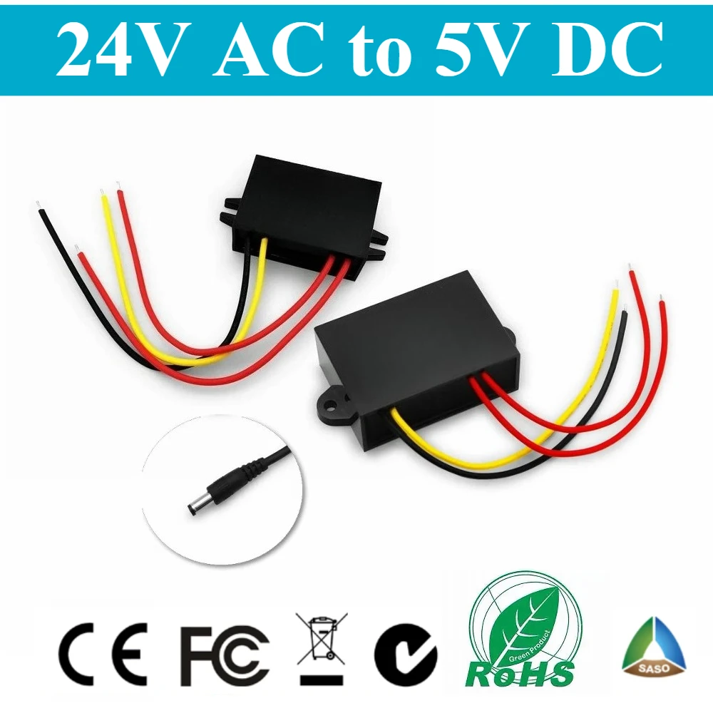 

24V AC to 5V DC 1A 2A 3A 4A 5A AC to DC Step Down Power Converter Voltage Regulator Supply Module With DC Connector for Car CE