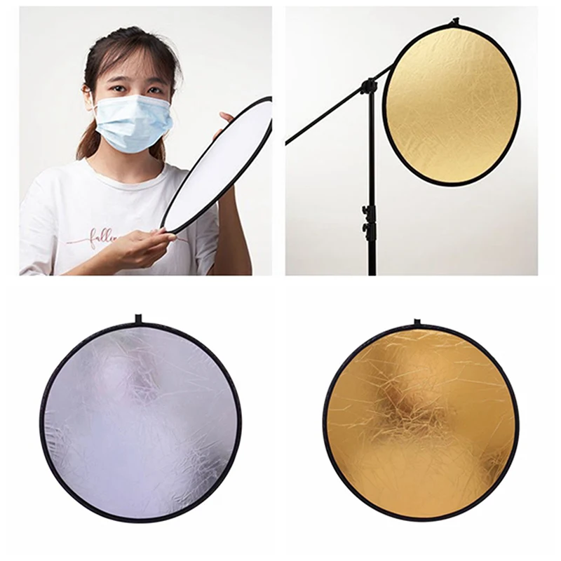 1 Stuks 30Cm 60Cm 80Cm Licht Ronde Reflector Met Tas Draagbare Inklapbare Zilver Goud Wit Reflector Voor Fotografie Studio