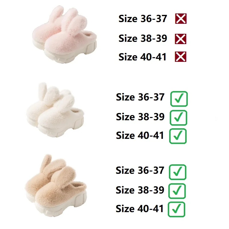 8 cm High platform fur slippers women's winter fluffy ear home shoes woman white bunny rabbit slippers woman house clog shoes