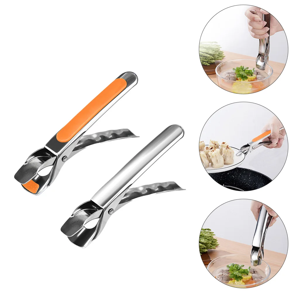 

2pcs Stainless Steel Food Tongs Anti Skid Plate Gripper Metal Dish Clamp Bowl Clip Hot Dish Holders Kitchen Tools Practical