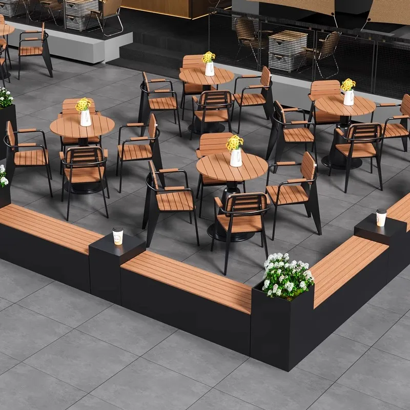 !@Modern Waterproof Sun-Shield Small Table Chair Combination for Outdoor Coffee Tea Leisure Areas Durable for Hotels Milk Tea