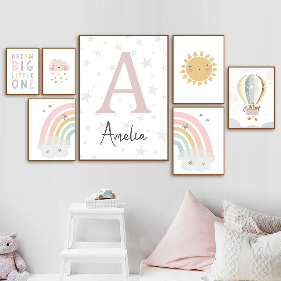Giraffe Elephant Hot Balloon Sun Rainbow Nursery Nordic Posters And Prints Wall Art Canvas Painting Picture Baby Kids Room Decor - view 3