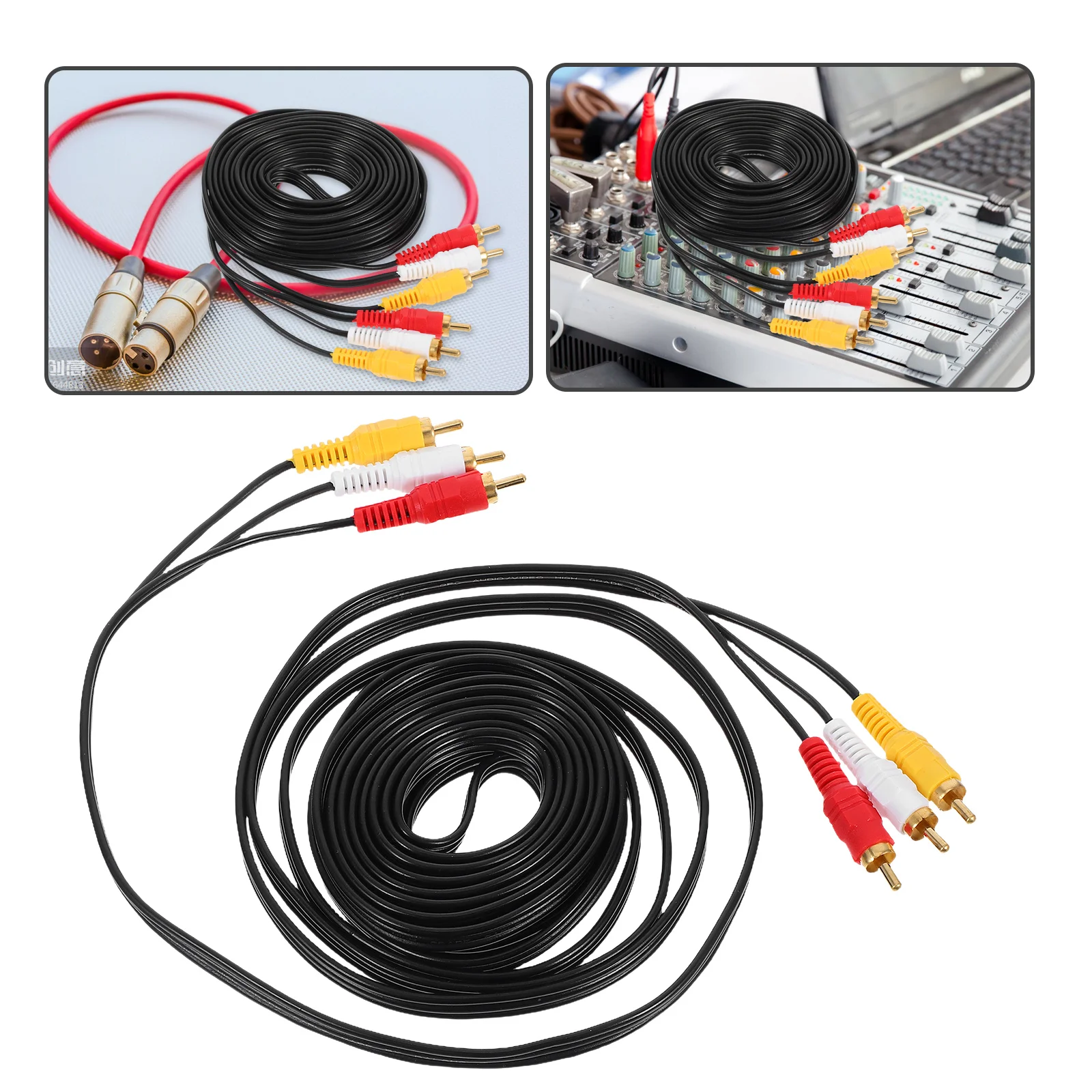

Audio Video Cable 6 Head Rca Connector For Dvd Vcr Amplifier Clear Sound Copper- Steel Splitter Cord Auxiliary Input