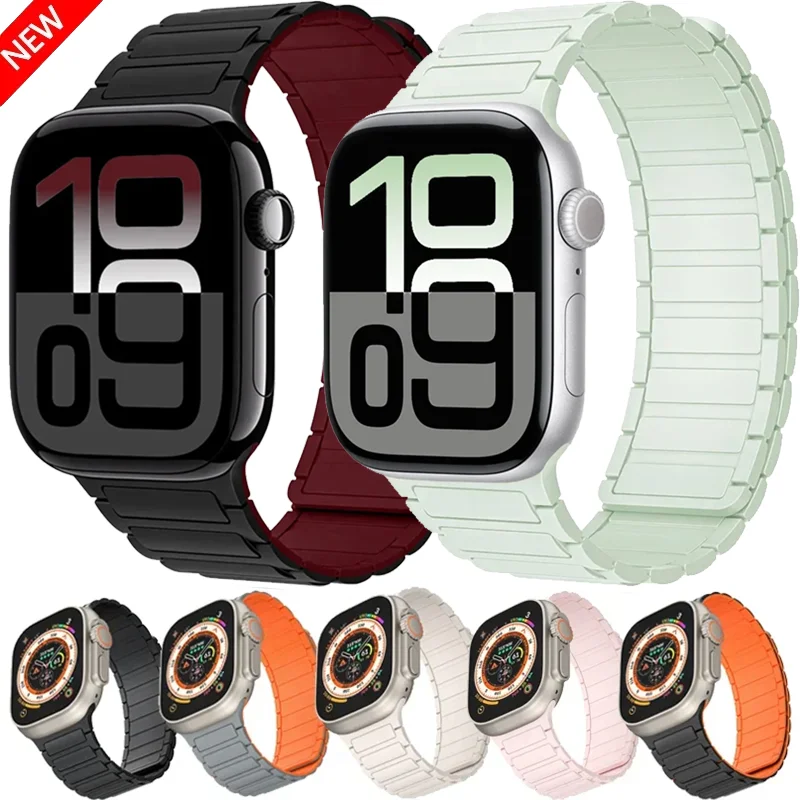 Silikonarmband für Apple Watch Ultra 3/2 49 mm 11 10 46 mm 42 mm Magnetarmband iWatch 9 8 7 6 5 4 SE 45 mm 41 mm 44 mm 40 mm Correa
