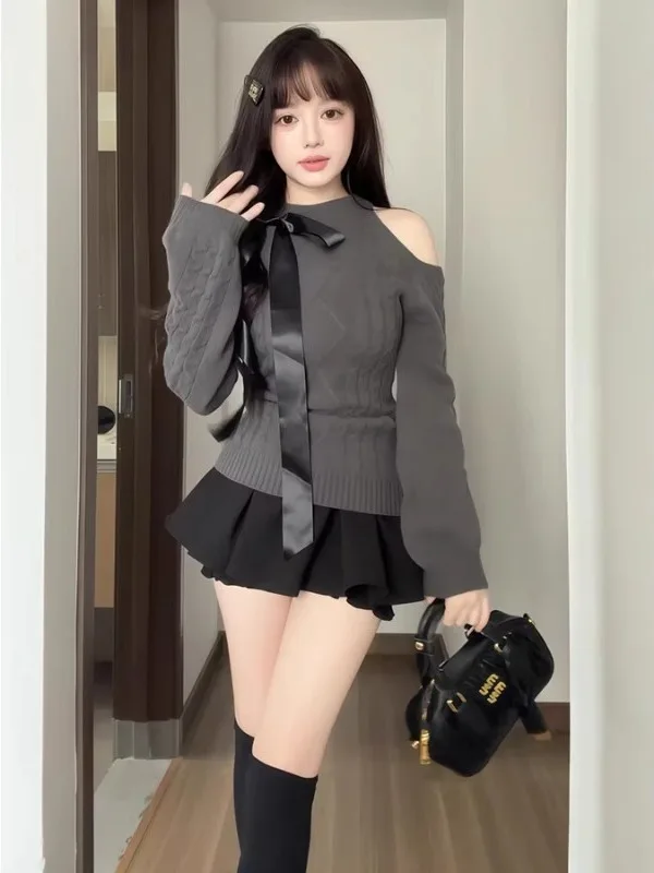 

Осень-зима, новый красивый вязаный свитер Pure Desire с открытием Sa oulder, женский модный свитер большого размера...